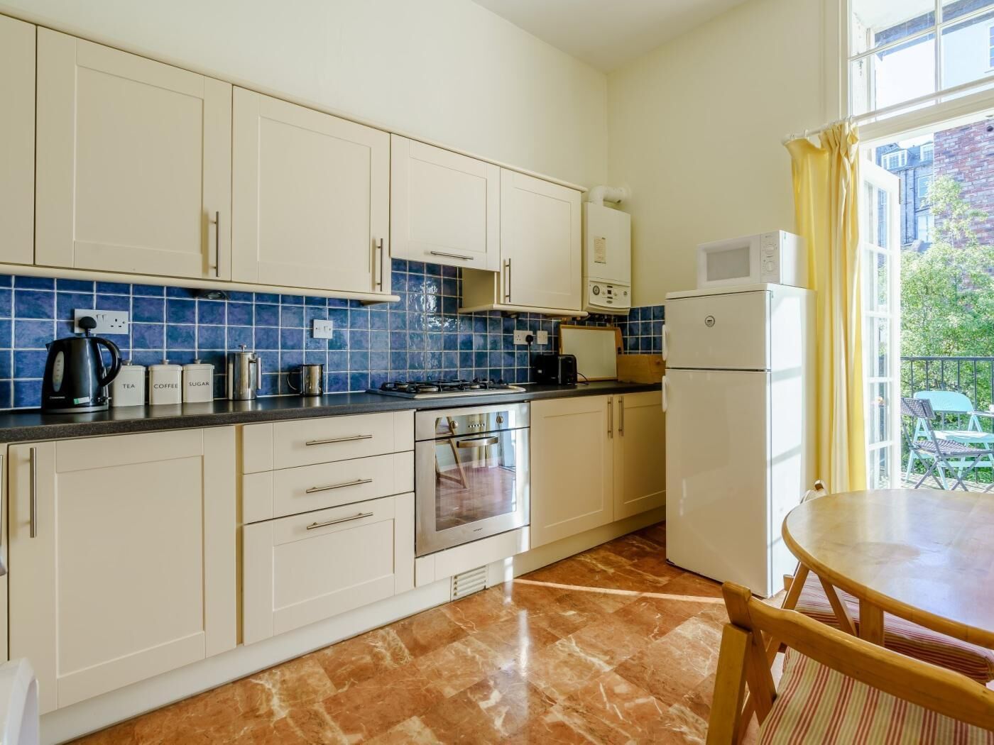 Oven, highchair, cookware/dishes/utensils