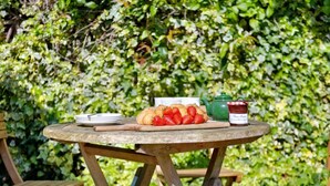 A round wooden table with plates, croissants, strawberries, and a jam jar. - 6 Bed in Keswick (oc-sz389) (Keswick)