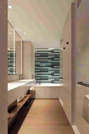 Suite familiale, 1 très grand lit, vue sur la ville | Salle de bain