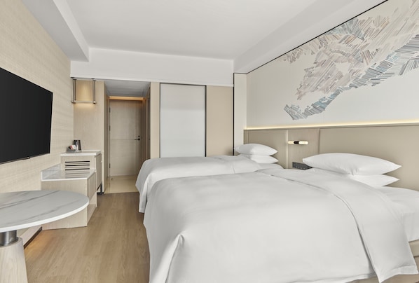 Quarto premium, 2 camas de casal, vista para a cidade