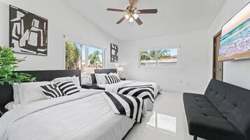 4 bedrooms, iron/ironing board, WiFi (free), bed sheets