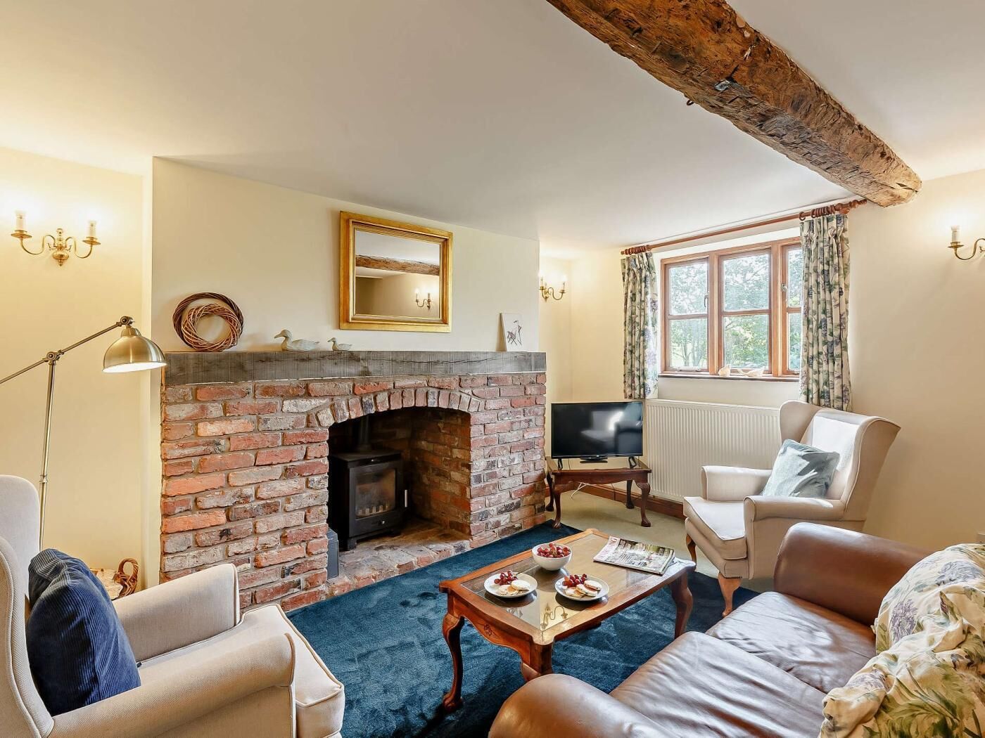TV, fireplace