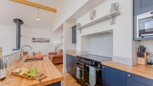 Oven, dishwasher, high chair, cookware/dishes/utensils