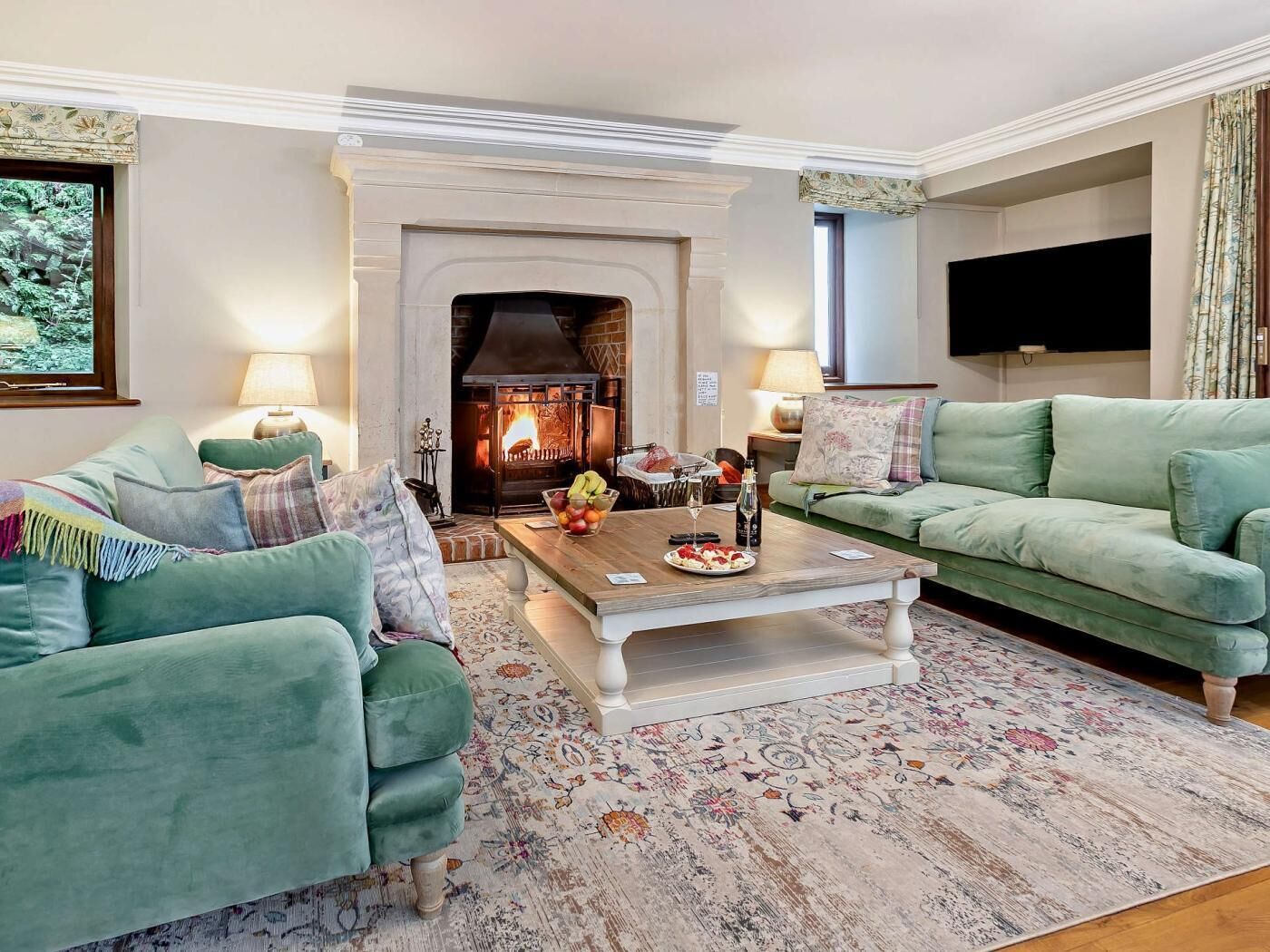 TV, fireplace
