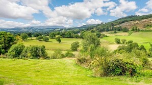 A rural landscape with rolling hills, scattered trees, and a clear sky. - 1 Bed in Bala (oc-89368) (Llandderfel)