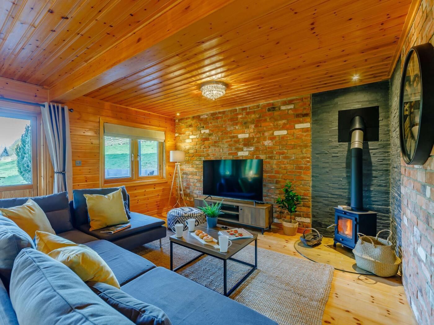TV, fireplace
