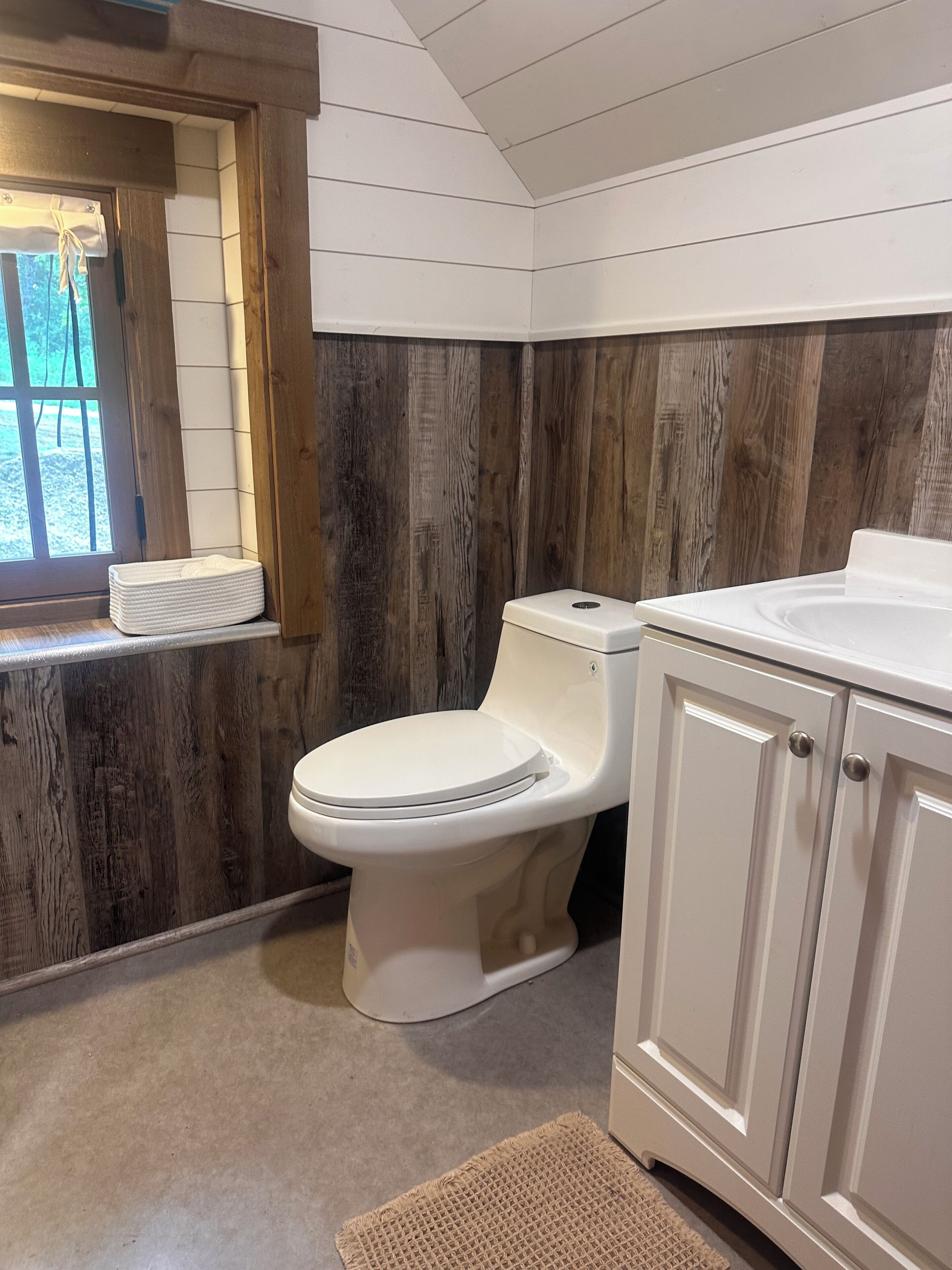 Shower, towels, soap, toilet paper