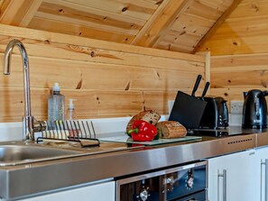 Oven, highchair, cookware/dishes/utensils
