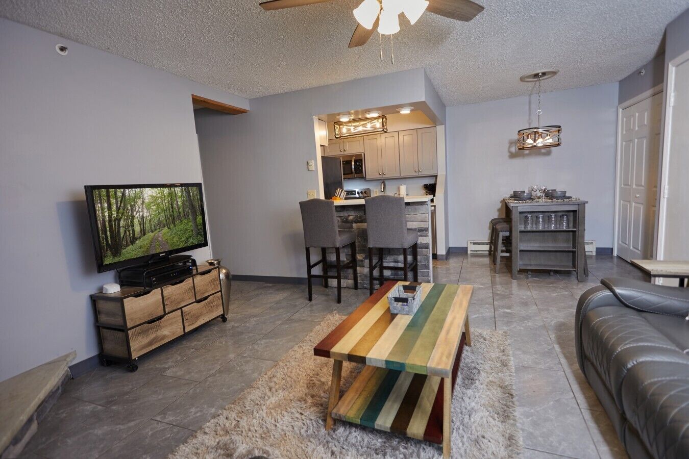TV, fireplace
