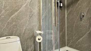 Regadera, toallas, papel de baño
