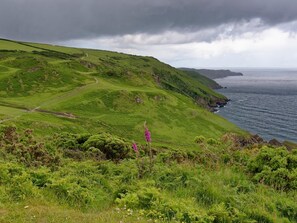 A coastal landscape with rolling hills, a winding path, and a view of the sea. - 1 Bed in Ilfracombe (oc-91651) (Ilfracombe)