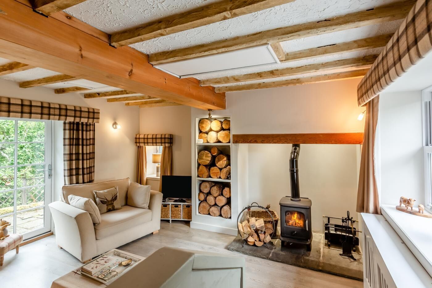 TV, fireplace