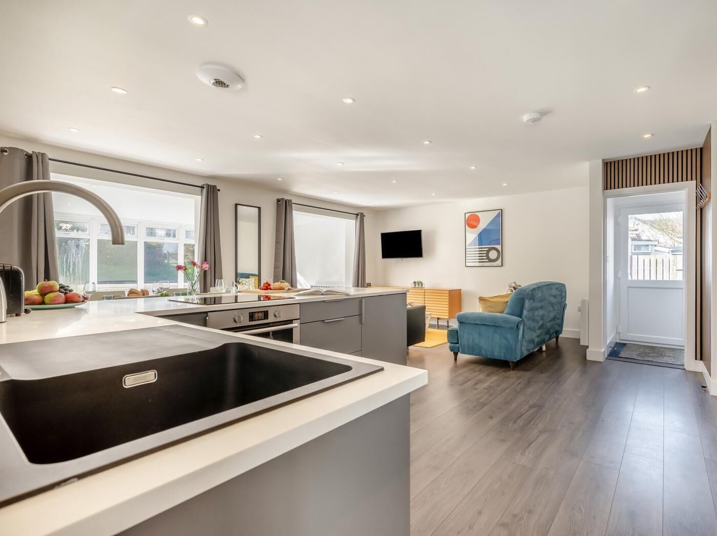 Microwave, oven, dishwasher, high chair