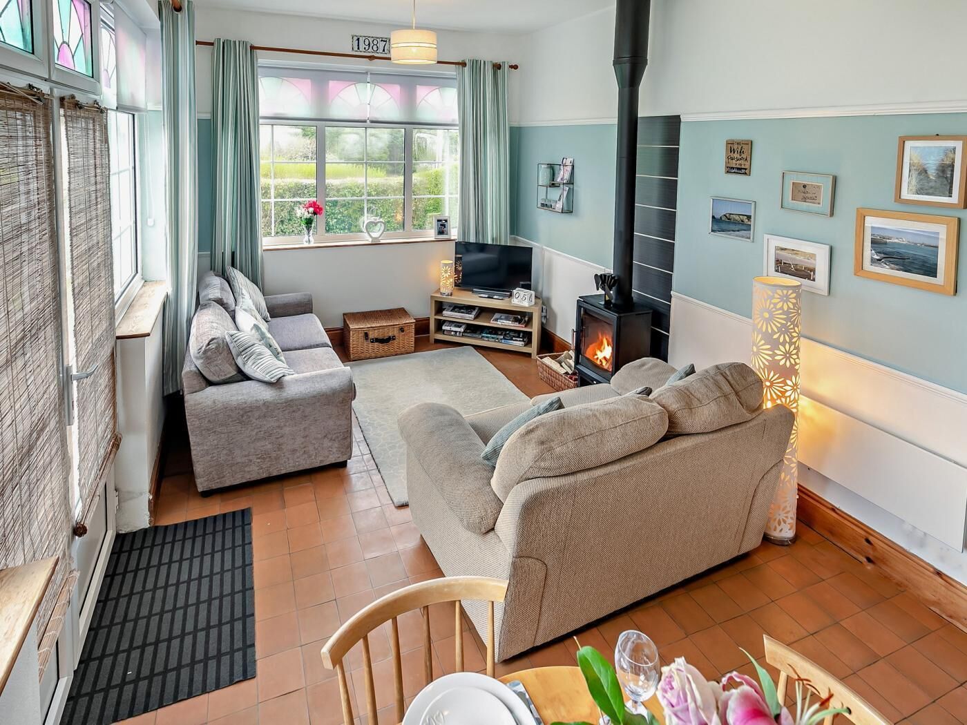 TV, fireplace