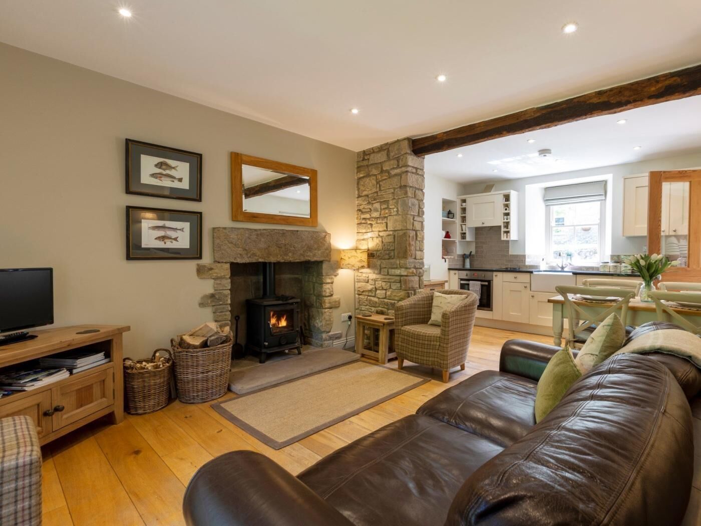 TV, fireplace