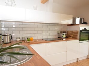 Oven, dishwasher, highchair, cookware/dishes/utensils