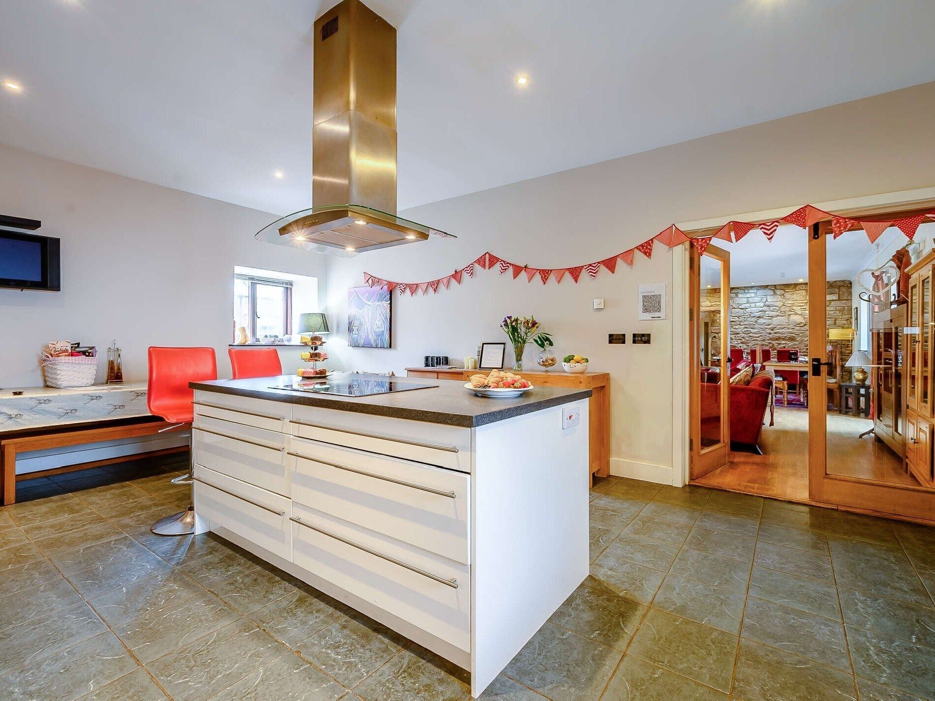 Fridge, oven, dishwasher, high chair