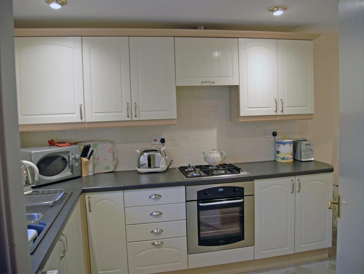 Microwave, oven, dishwasher, high chair