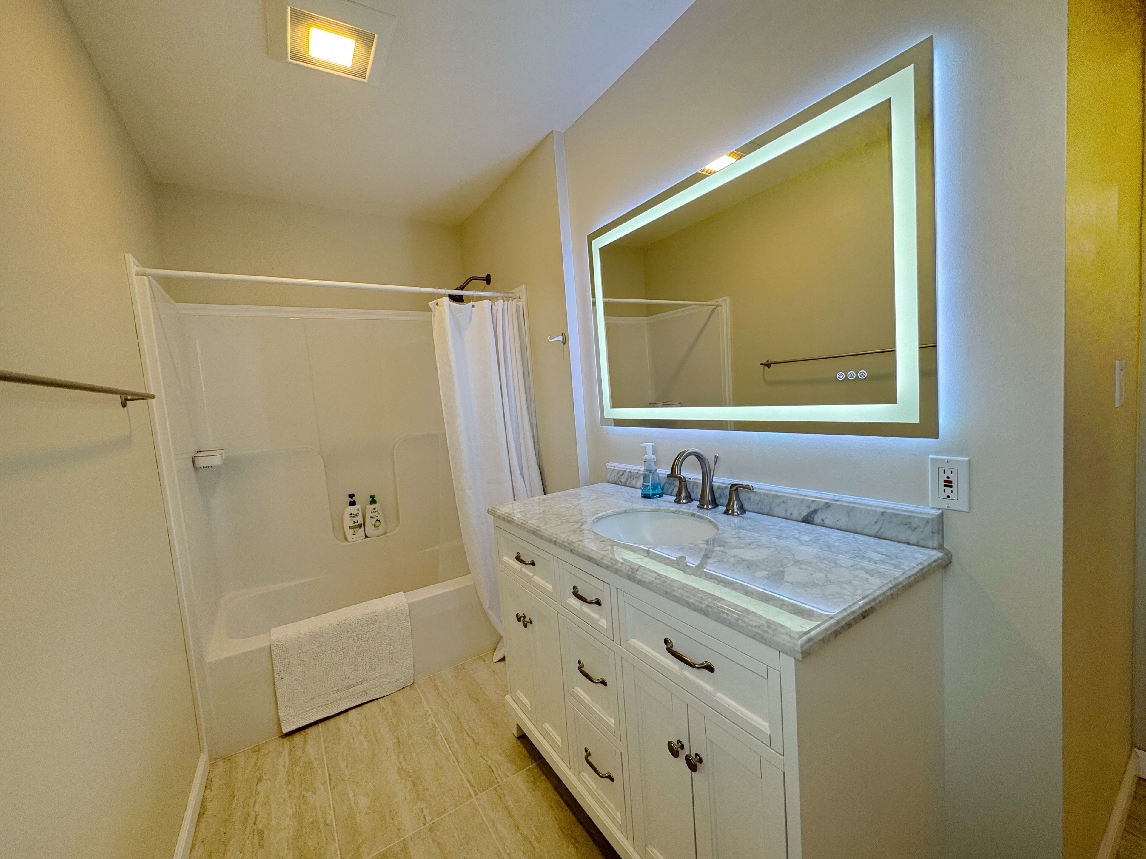 Hair dryer, towels, toilet paper