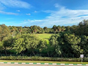 A green landscape with a speed limit sign of 20. - Serene 2-bedroom apartment in Cabo Negro with view of golf course (Cabo Negro)