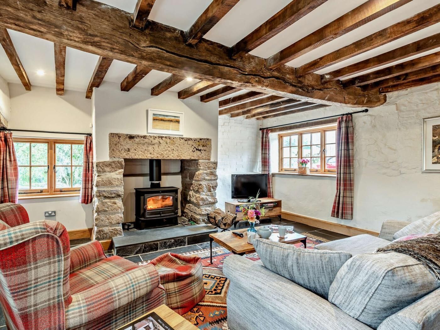 TV, fireplace