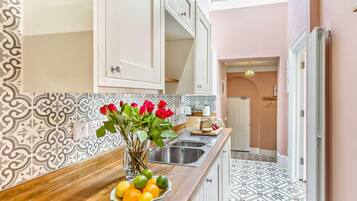 Oven, highchair, cookware/dishes/utensils