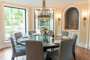 Dining - Overlook Retreat Manor is a luxury private estate on 100 scenic acres for up to 24 guests. Enjoy the pool, hot tub, game room, sports court, and breathtaking sunset views. The kind of place people talk about long after they leave. (Sinking Spring)
