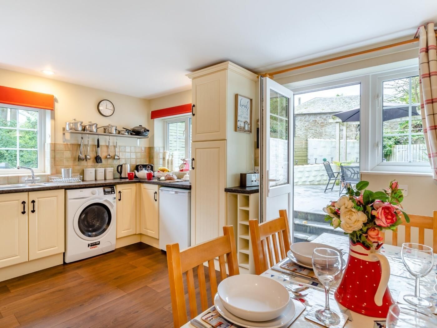 Oven, highchair, cookware/dishes/utensils