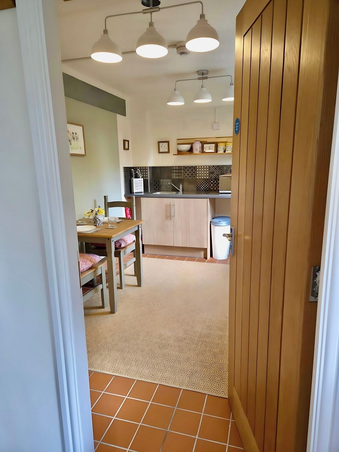 Fridge, microwave, toaster, dining tables