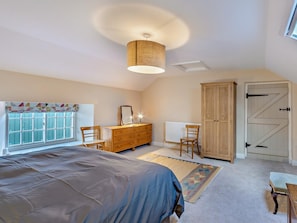 A bedroom with a bed, dresser, mirror, chair, wardrobe, and a window with blinds. - 1 Bed in Alnwick (oc-95776) (East Lilburn)