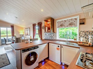 Oven, highchair, cookware/dishes/utensils