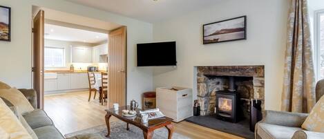 TV, fireplace