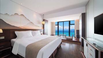Chambre Double, balcon, vue mer | Literie de qualité supérieure, couette en duvet d'oie
