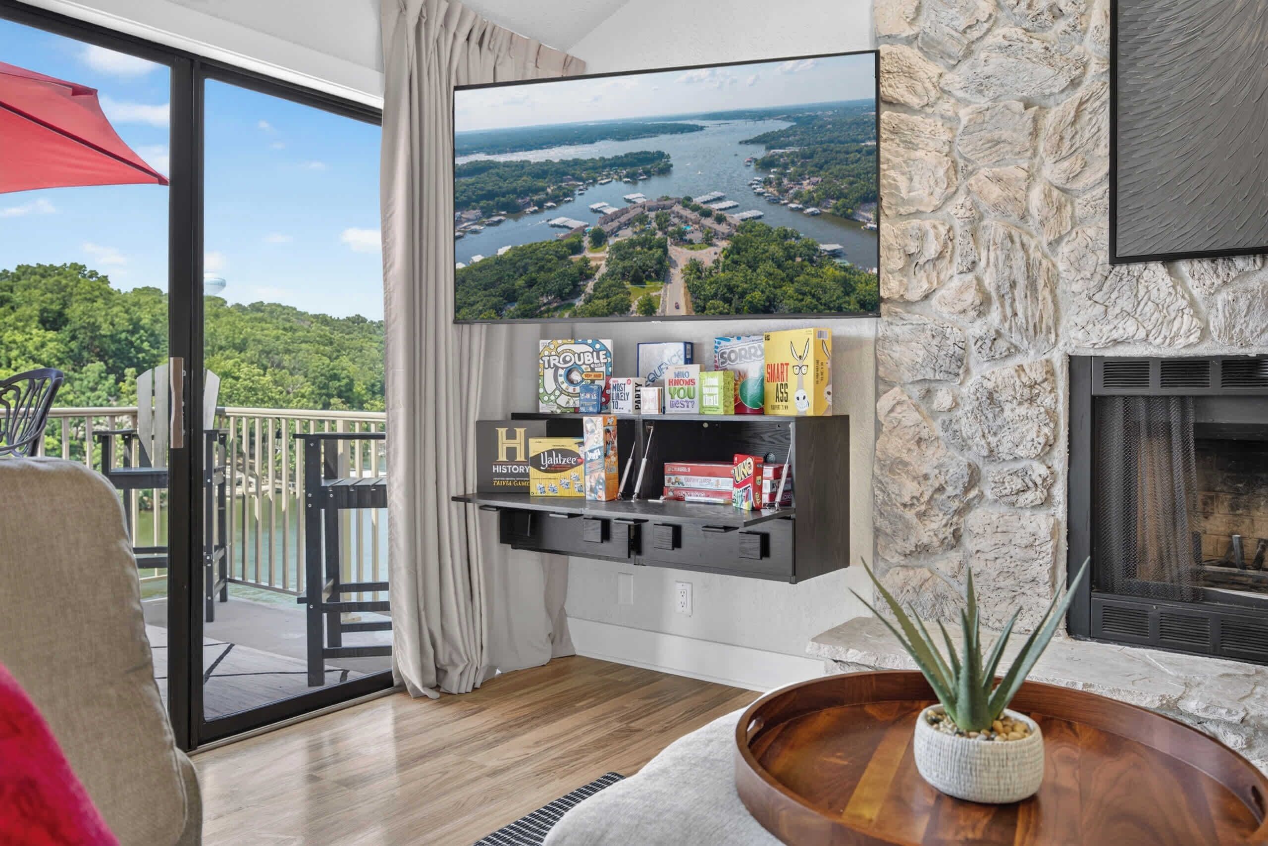 TV, fireplace, offices