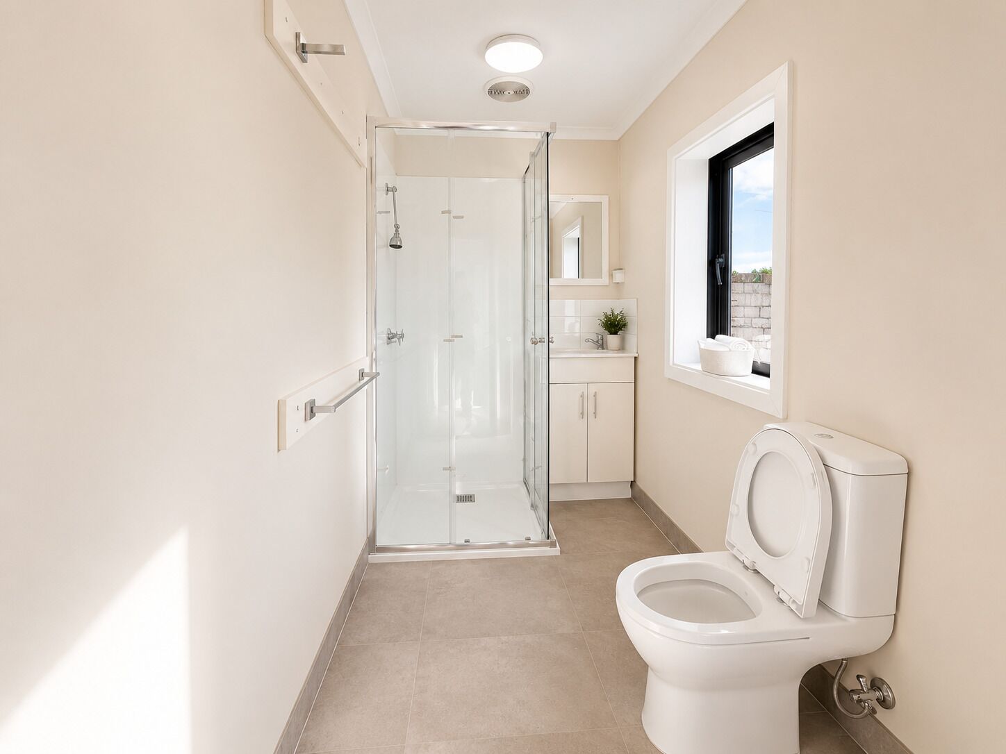 Hair dryer, towels, toilet paper