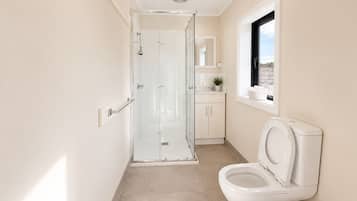 Hair dryer, towels, toilet paper