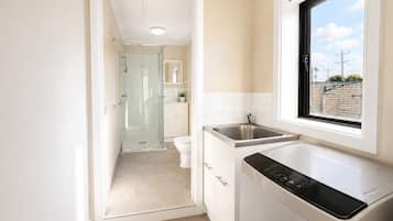 Hair dryer, towels, toilet paper