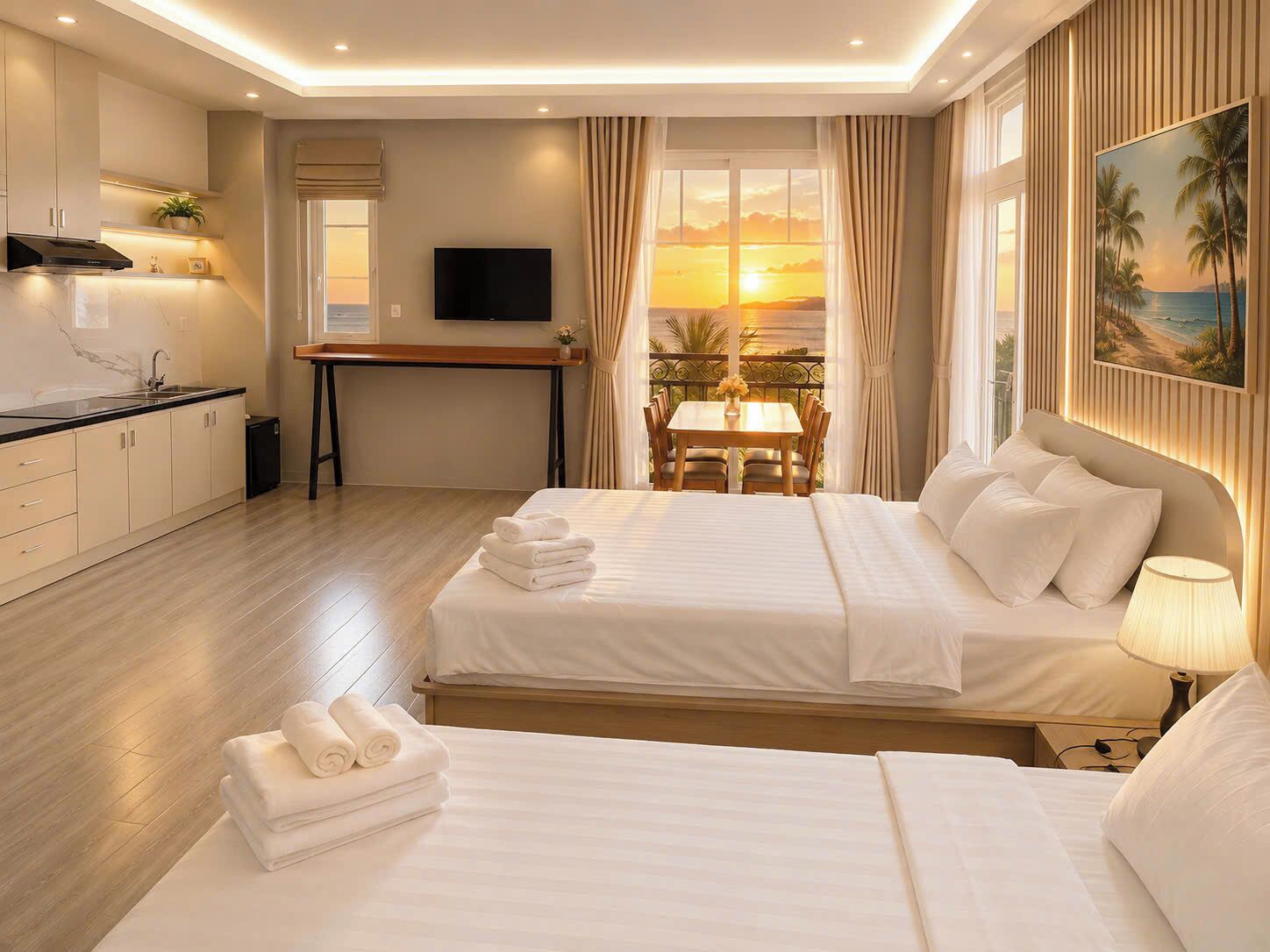 Family Apartment, Partial Ocean View | Laptop workspace, free WiFi