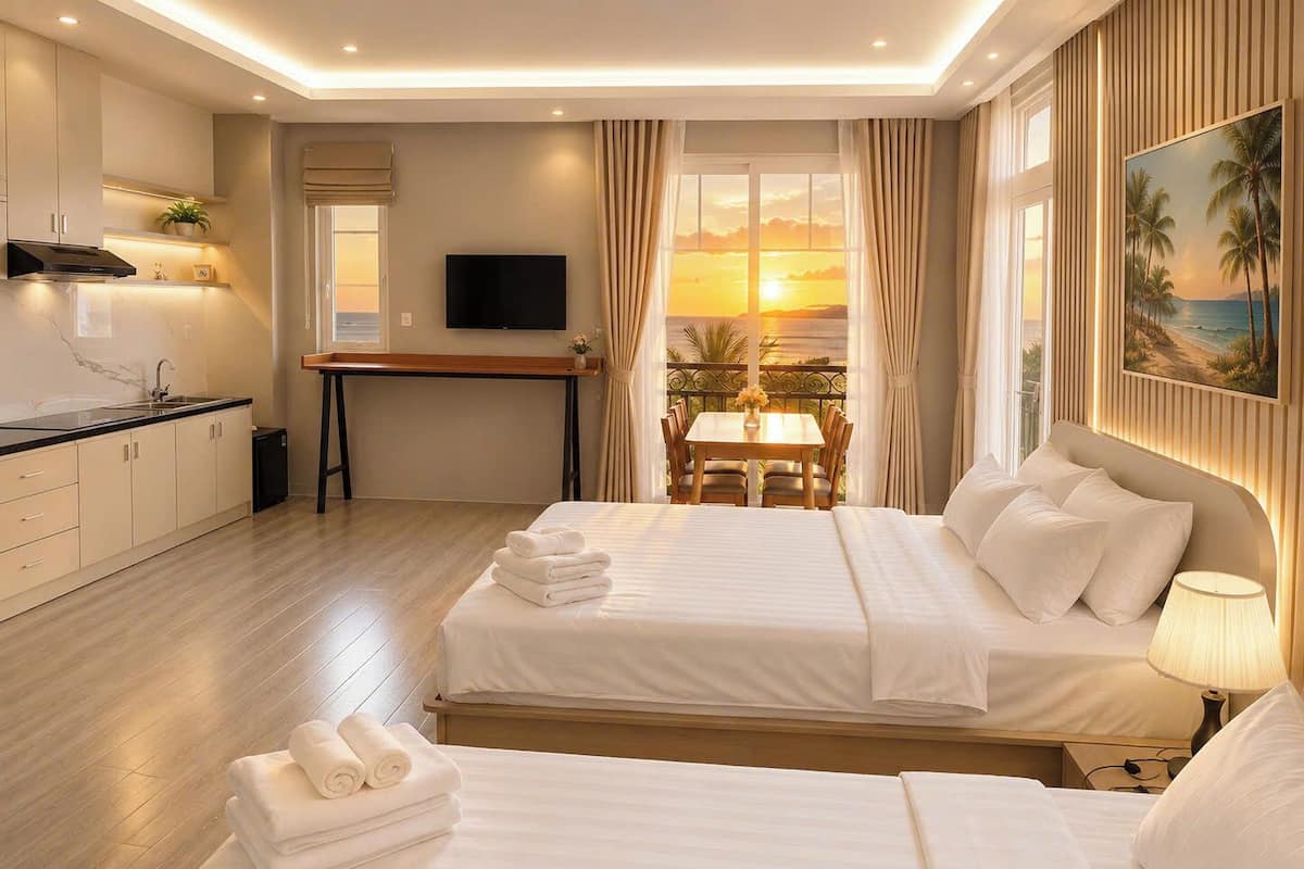 Family Apartment, Partial Ocean View | Laptop workspace, free WiFi