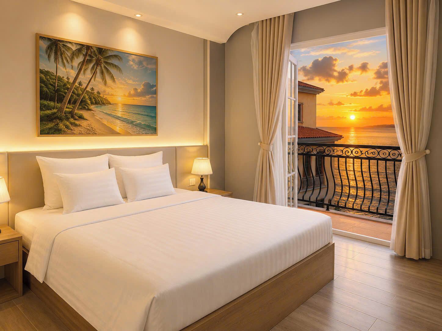 Habitación superior, vistas al mar | Espacio para trabajar con un portátil y wifi gratis