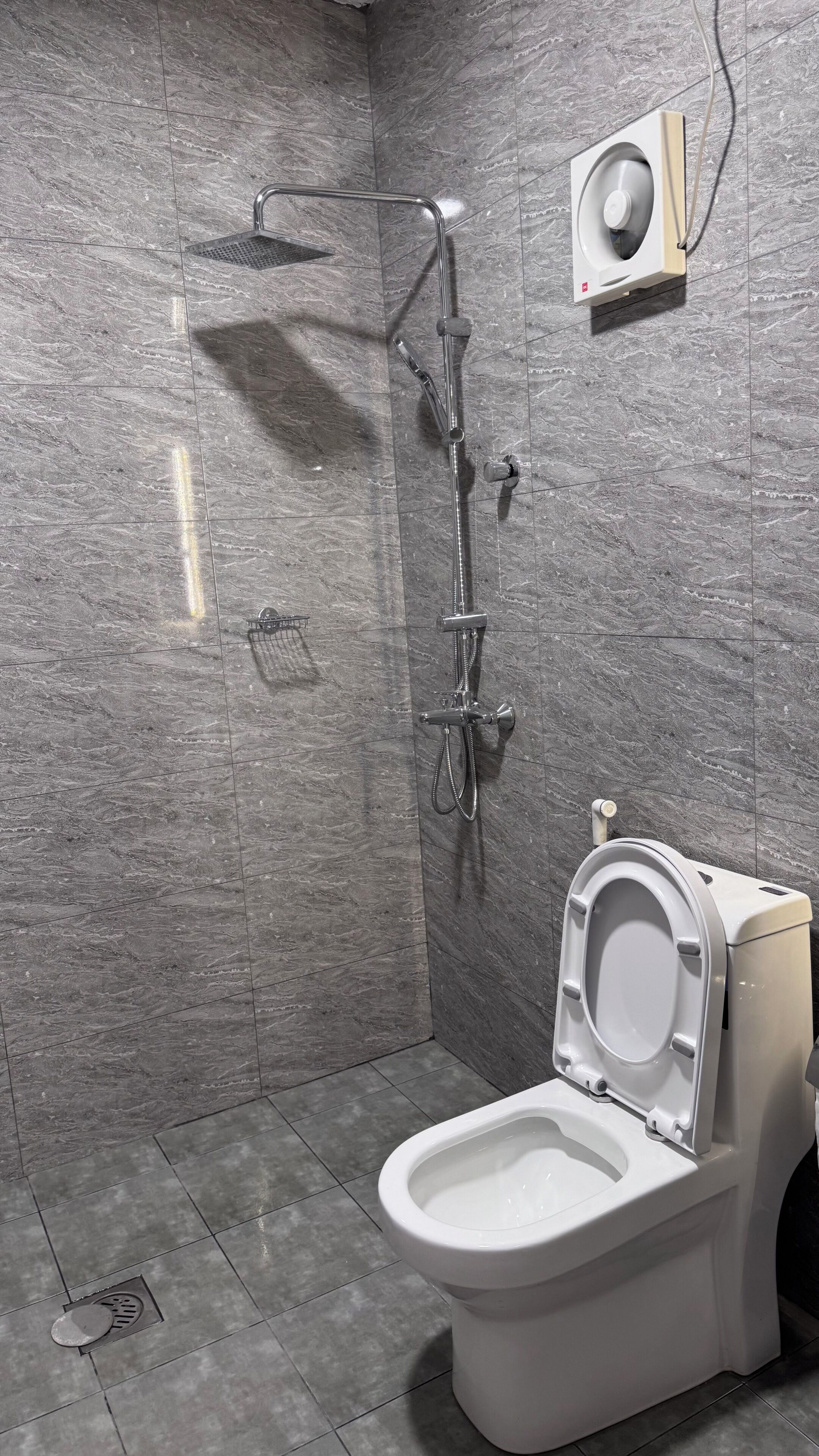 Shower, hair dryer, bidet, towels