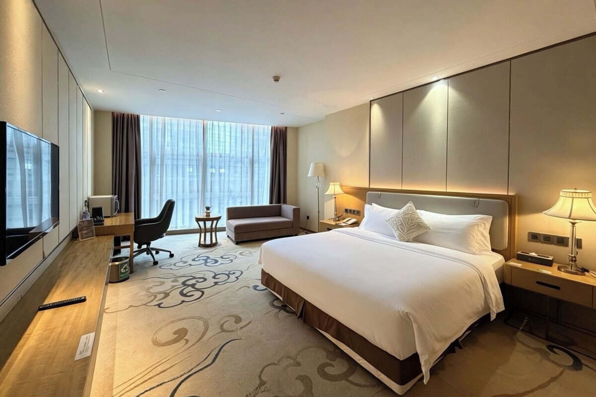 Business tweepersoonskamer | Donsdekens, Select Comfort-bedden, een kluis op de kamer