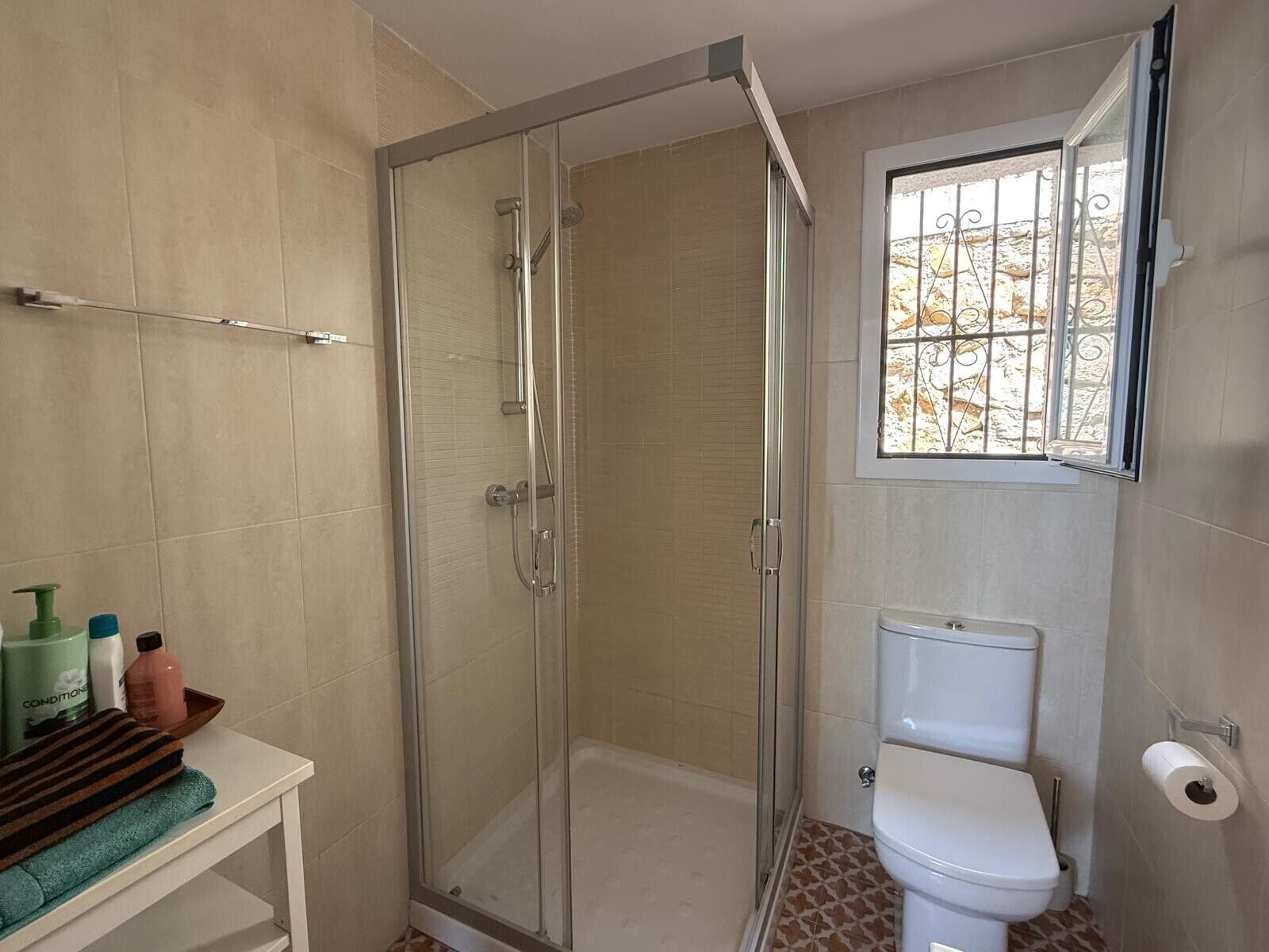 Een douche, een haardroger, handdoeken