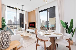 Exclusive Apartment, Private Pool, Pool View | Dining - Gala Guests - Binghatti Onyx Suites (Jumeirah Village Circle)