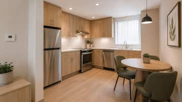 Classic Apartment | Private kitchen | Fridge, microwave, oven, stovetop