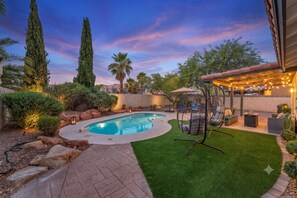 Outdoor pool - Family Resort Home: Pool, Game Room & Mountain Views — Sleeps 12, EV Charging (Las Vegas)