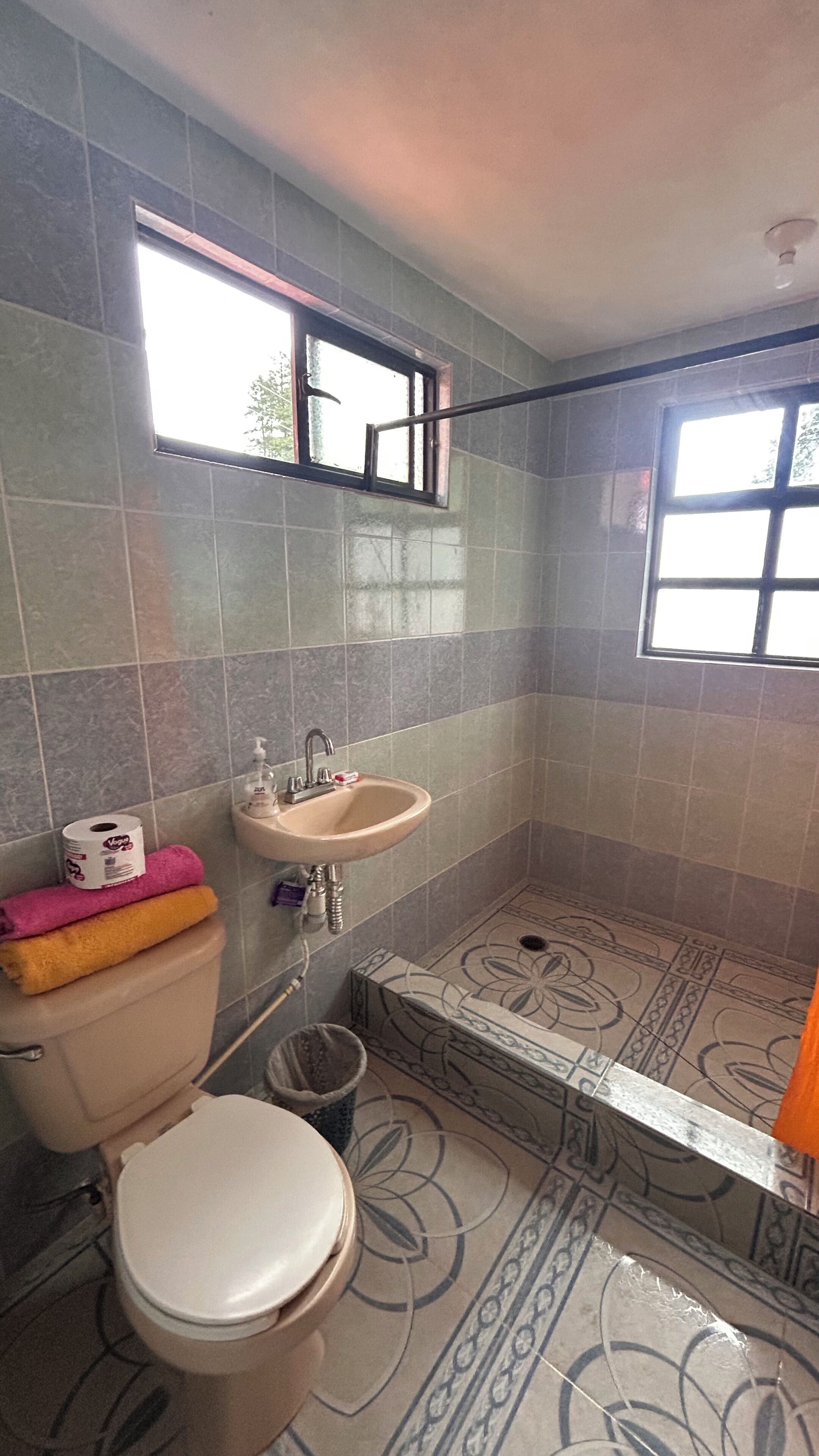 Family Room, Patio | Bathroom | Shower, towels, shampoo, toilet paper