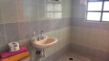 Family Room, Patio | Bathroom | Shower, towels, shampoo, toilet paper
