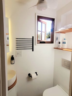 Dusche, Haartrockner, Handtücher, Seife