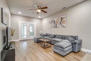 TV, fireplace - Spacious Dallas Home + Guest House | Sleeps 21 (Dallas)